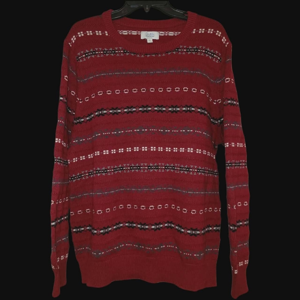 Croft & Barrow Knit Sweater Red Striped Accents XL 100% Cotton - Picture 2 of 5